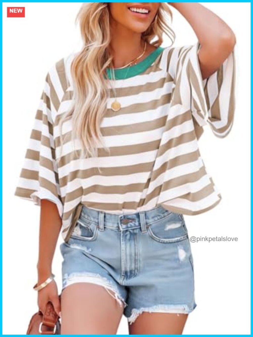 Women's Striped Short Sleeve V-Neck Loose Fit Basic T-Shirt Summer Tee